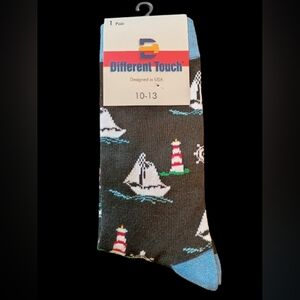 Men's Different Touch Nautical Ships Black Novelty Socks Size 10-13 Great Gift